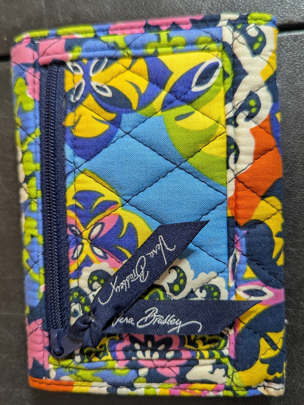 Vera Bradley Quilted Blue Floral Zip ID Wallet
